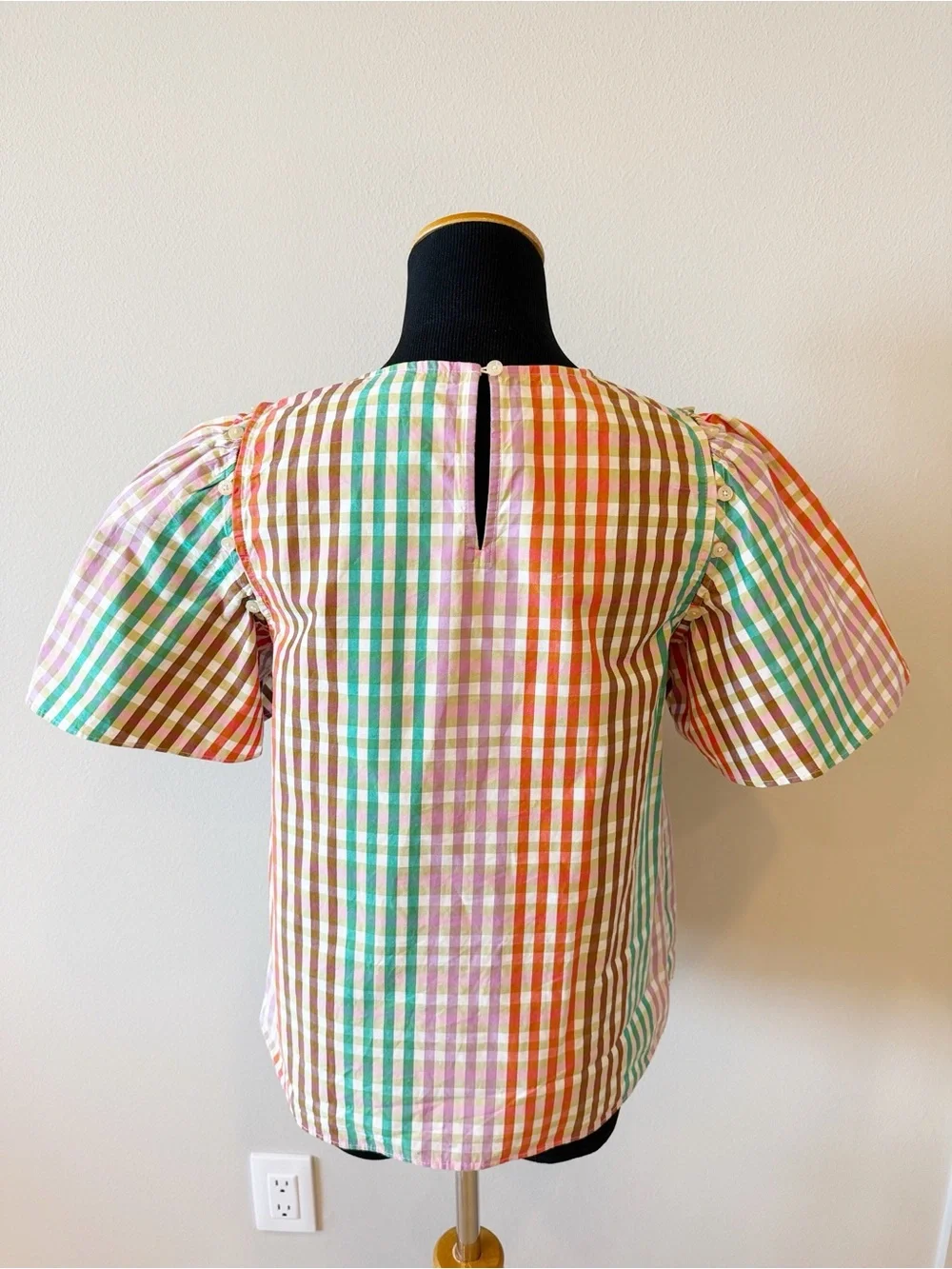 Kate Spade Multi Plaid Flutter Sleeve Top